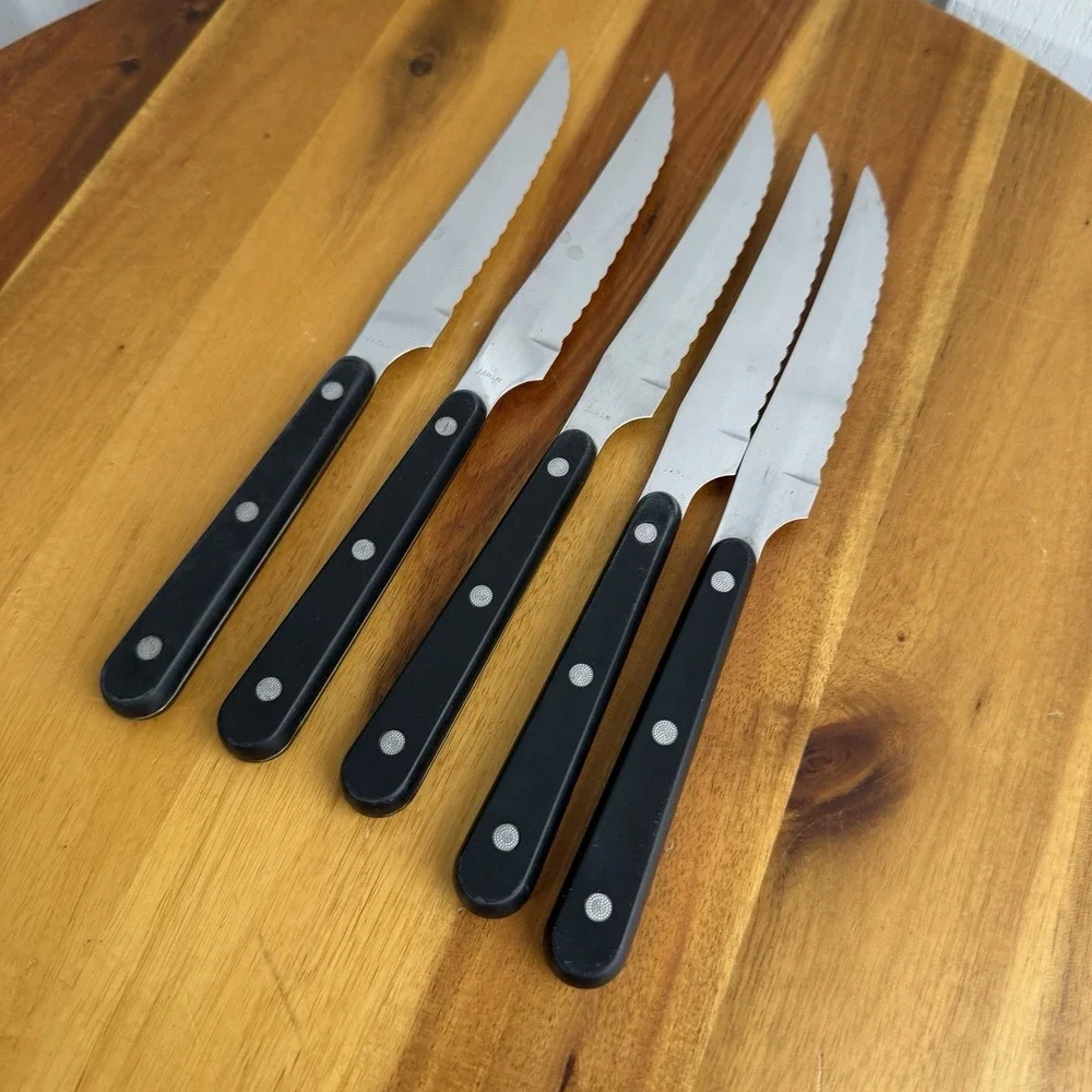 Lot Of‎ 5 Black Handle 8.5 Inch Steak Knives Japan Kitchen Dining